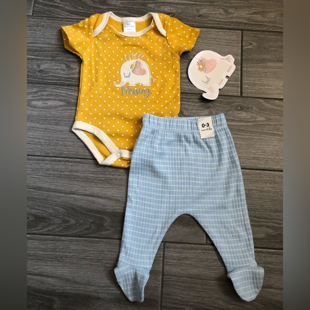 Little beginnings|Baby outfit,polka dot bodysuit with elephant & striped footsie